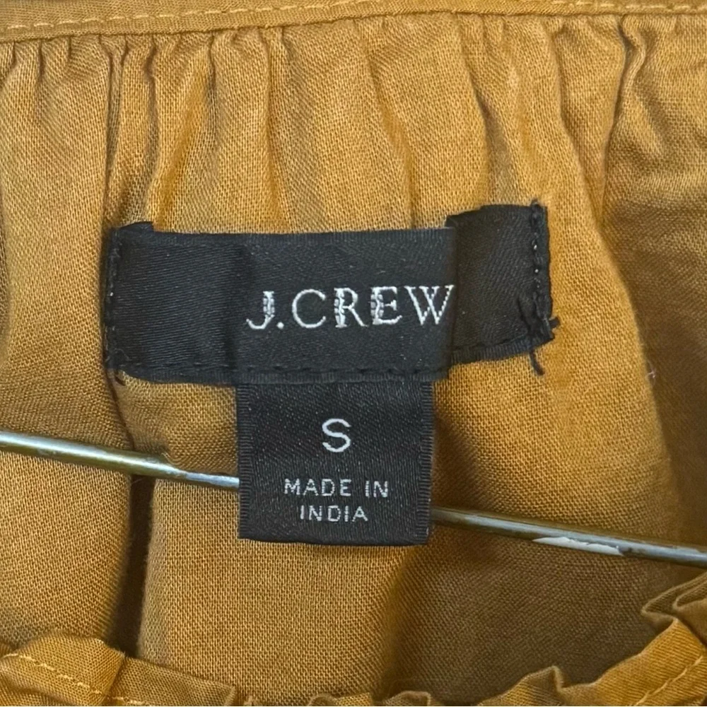 J Crew Mustard Yellow Sleeveless Eyelet Cotton Blouse with Floral Pattern (S)